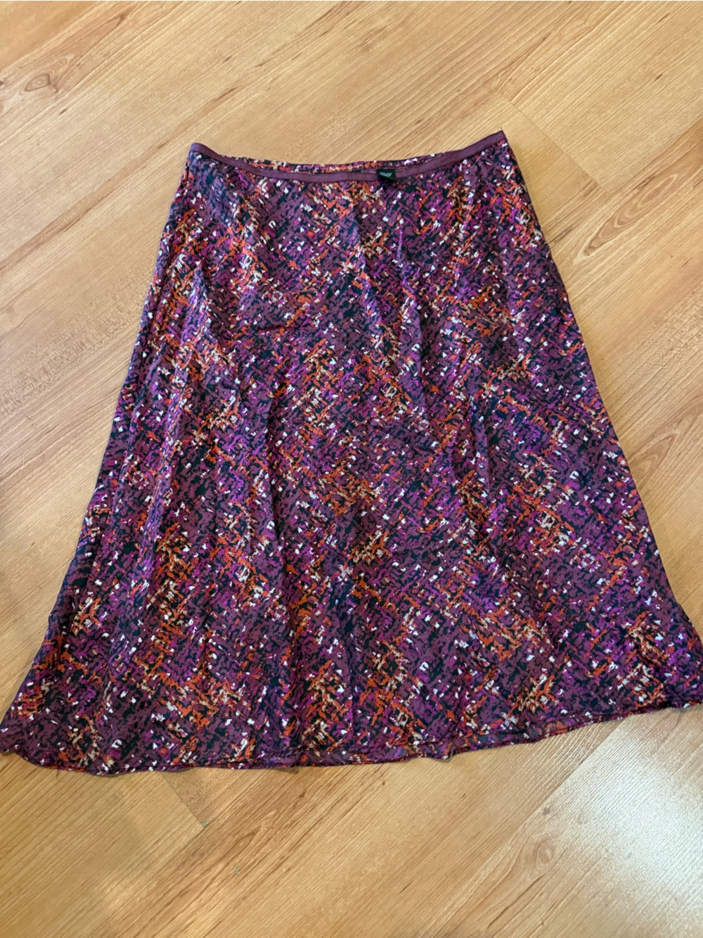 Ideology Multicolor 100% Silk Midi Skirt - Magenta, Orange, Black